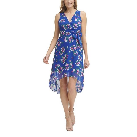 Jessica Howard Royal Blue Floral High Low Dress Petite Size 14P NWT - Picture 1 of 4
